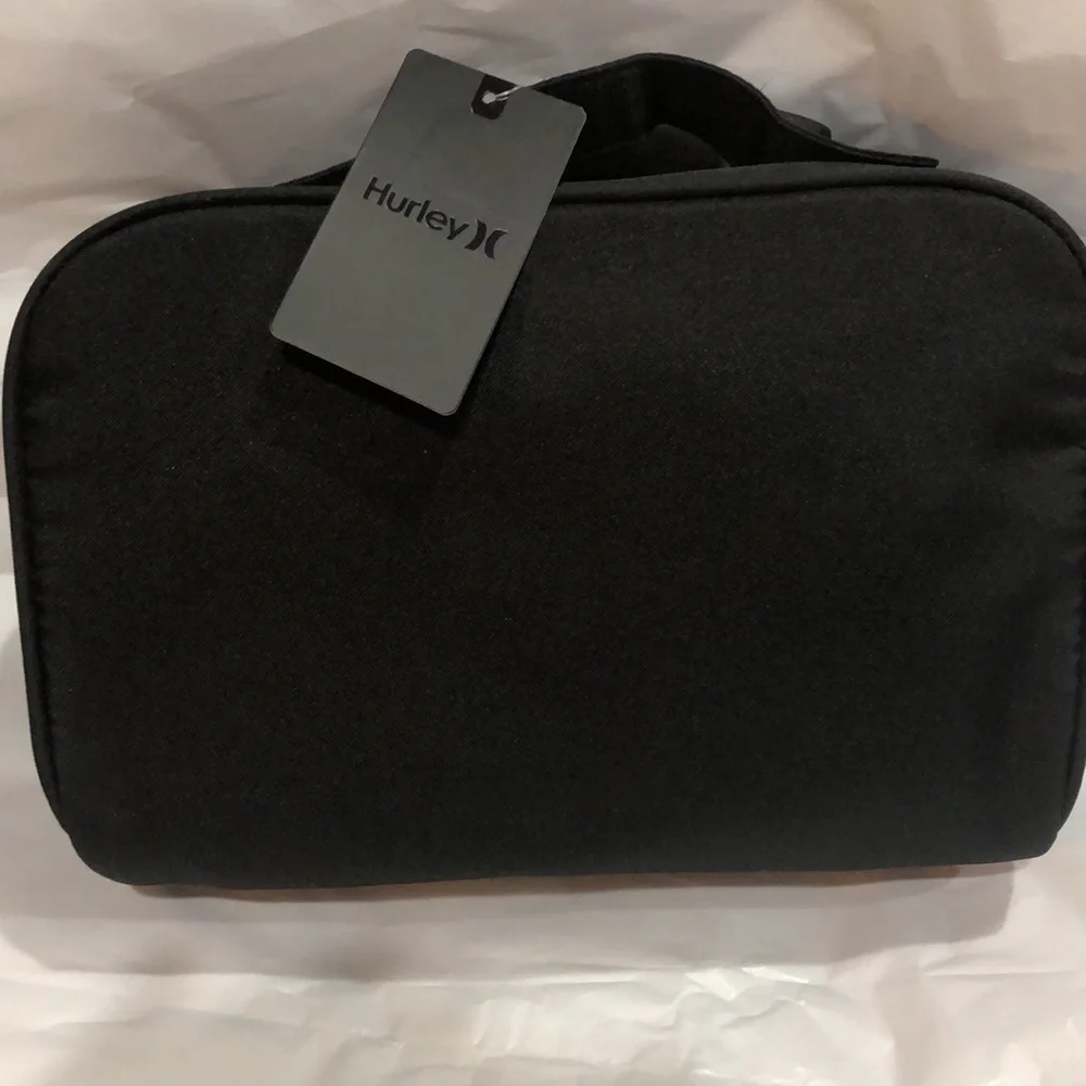 Hurley black large fold over zip‎ around travel beauty makeup case bag new